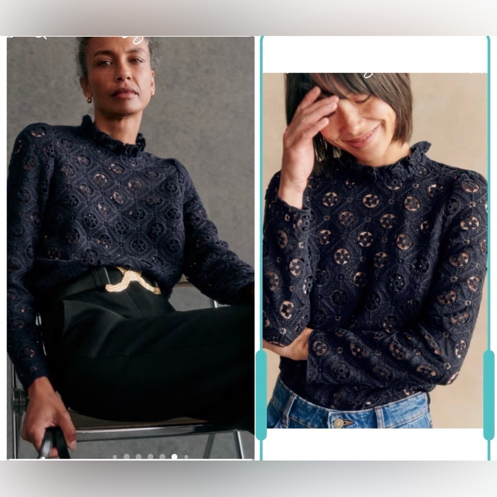 Sezane Florie High Neck Lace Blouse Size 44 USL
